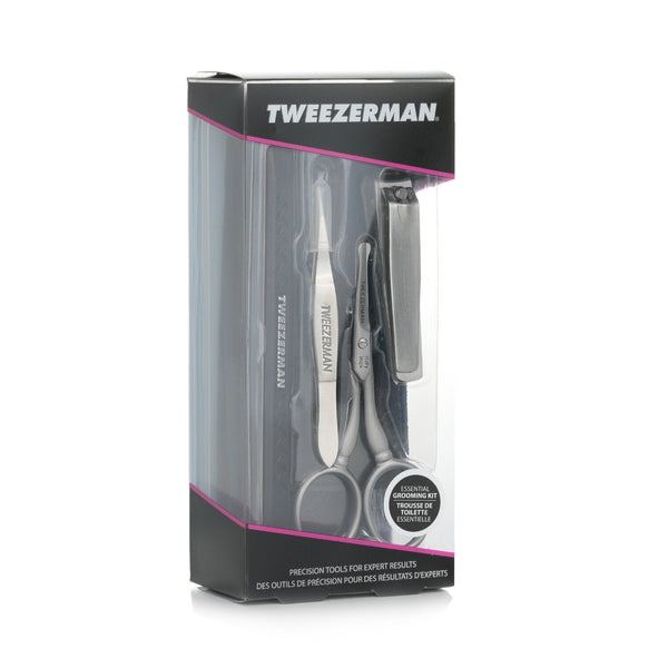 Tweezerman Essential Grooming Kit: Fingernail Clipper + Facial Hair Scissors + Nail Cleaner + Splinter Removal  4pcs