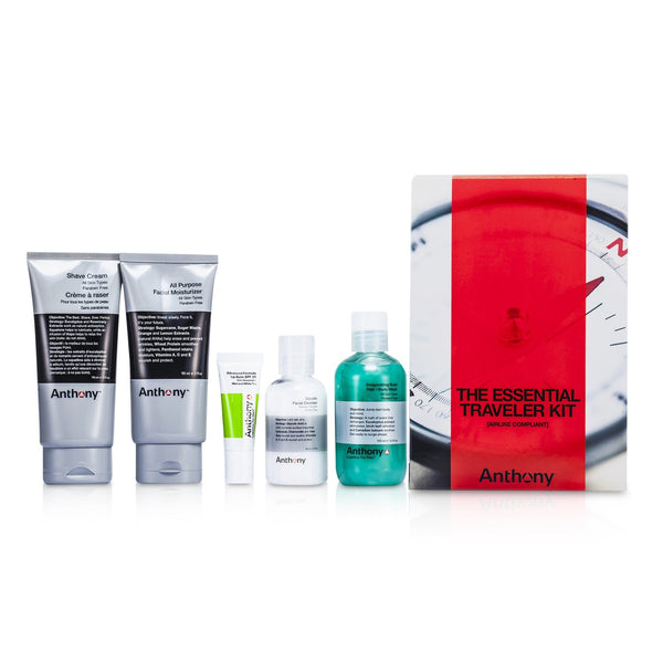 Anthony Logistics For Men The Essential Traveler Kit:  Cleanser + Mositurizer + Lip Blam + Shave Cream + Hair & Body Wash 