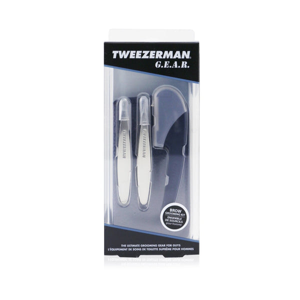 Tweezerman G.E.A.R. Brow Grooming Kit: Mini Flat Tweezers + Mini Point Tweezers + Facial Razor + Case  3pcs+1case
