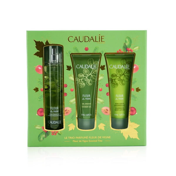 Caudalie Fleur De Vigne Christmas Coffret: Fresh Fragrance Spray 50ml + Shower Gel 50ml + Body Lotion 50ml (Light Green Line) 