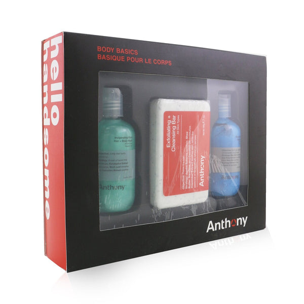 Anthony Body Basics Kit: Invigorating Rush Hair+Body Wash 100ml + Exfoliating + Cleansing Bar 198g + Blue Sea kelp Body Scrub 100ml 