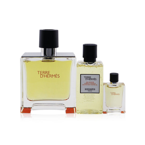 Hermes Terre D'Hermes Coffret: Pure Parfum Spray 75ml/2.53oz + Hair & Body Shower Gel 40ml/1.35oz + Pure Parfum Spray 5ml/0.17oz  3pcs