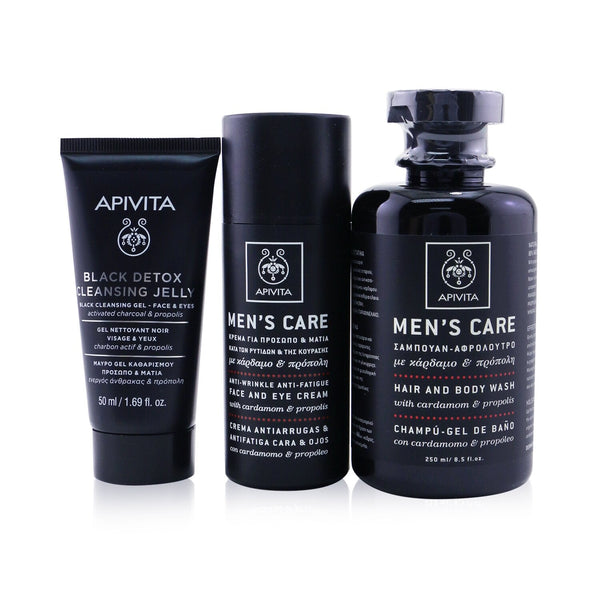 Apivita That's My Man Face & Body Treatment Set: Hair & Body Wash 250ml + Face & Eye Cream 50ml + Black Cleansing Gel 50ml  3pcs