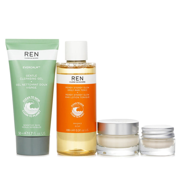 Ren Celebrate Your Skin X'mas Set: Cleansing Gel 50ml + AHA Tonic 100ml + Eye Cream 5ml + Day Cream 15ml  4pcs