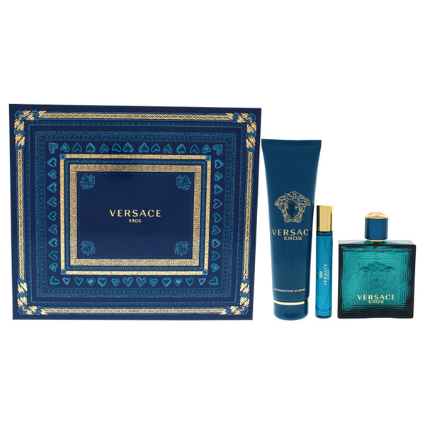 Versace Versace Eros by Versace for Men - 3 Pc Gift Set 3.4oz EDT Spray, 0.3oz EDT Spray, 5.0oz Invigorating Shower Gel