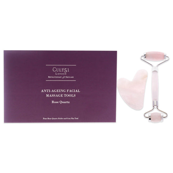 Cult51 Anti-Ageing Facial Massage Tools by Cult51 for Unisex - 2 Pc Pure Rose Quartz Roller, Gua Sha Tool