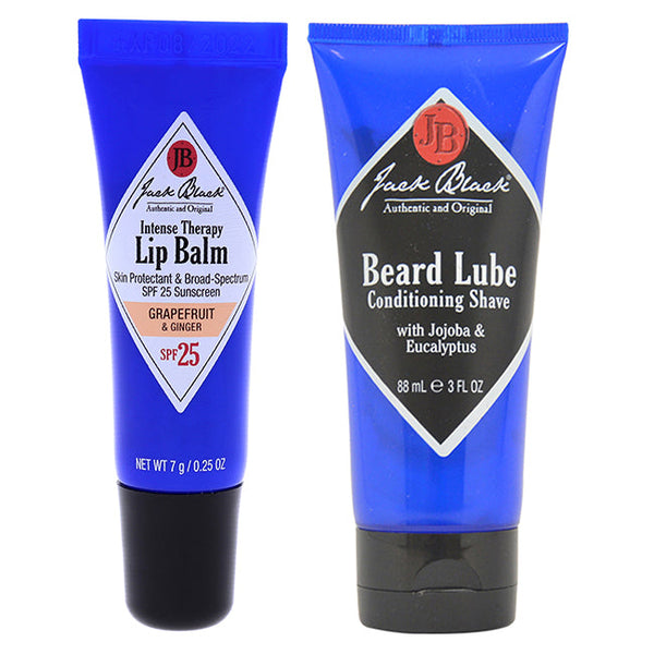 Jack Black Intense Therapy Lip Balm SPF 25 and Beard Lube Conditioning Shave Kit by Jack Black for Men - 2 Pc Kit 0.25oz Lip Balm - Grapefruit and Ginger, 3oz Shaving Cream