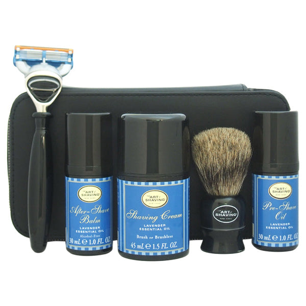 The Art of Shaving Travel Kit - Lavender by The Art of Shaving for Men - 7 Pc Kit 1oz Pre-Shave Oil, 1.5oz Shaving Cream, 1oz After-Shave Balm, Shaving Brush, Razor, Cartridge, Leather Case
