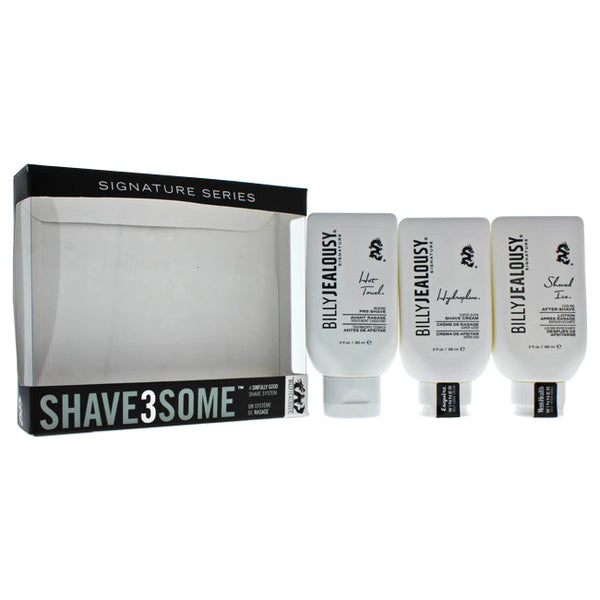 Billy Jealousy Shave3Some Trio by Billy Jealousy for Men - 3 Pc Kit 3oz Hot Towel Pre-Shave, 3oz Hydroplane Shave Cream, 3oz Shaved Ice After-Shave