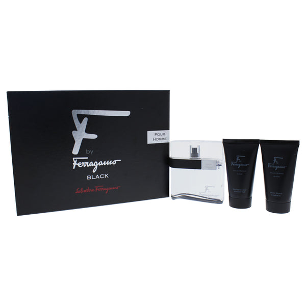 Salvatore Ferragamo F Black by Salvatore Ferragamo for Men - 3 Pc Gift Set 3.4oz EDT Spray, 2.5oz Shampoo & Shower Gel, 2.5oz After Shave Emulsion