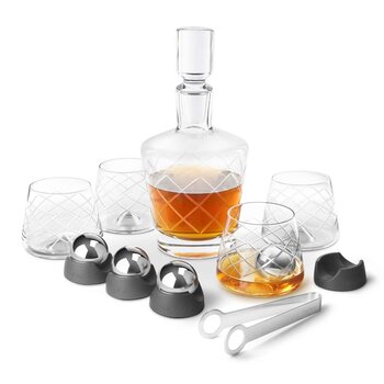 Final Touch On The Rock Lead-Free Crystal Whiskey Decanter Set (4 S/S Chilling Balls & 4 Glass Included)  Fixed Size