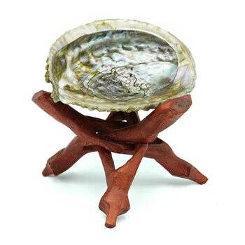 Faiza Naturals California Abalone Shell & Mango Wood Stand (Own Farm In California Direct Import)  Fixed Size