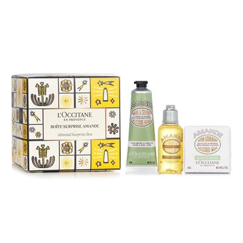 L'Occitane Almond Surprise Box Set: Shower Oil 35ml + Almond Hand Cream 30ml + Almond Solid Soap 50g (Unboxed)  3pcs