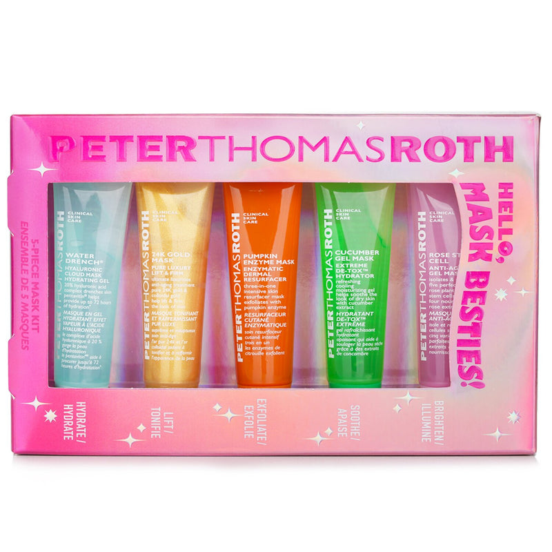 Peter Thomas Roth Hello, Mini Masks Besties Kit: Rose+Cucumber+Pumpkin+24K Gold+Water Drench Mask  14ml/0.47oz x5