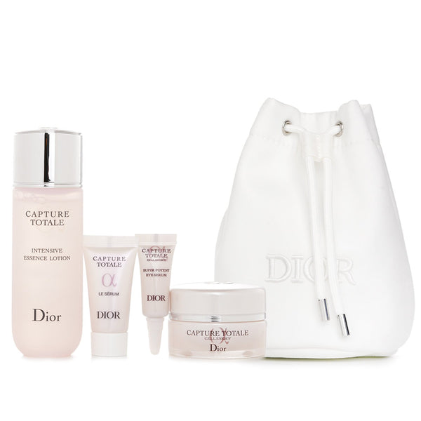 Christian Dior Capture Total Cell Bucket Pouch Mini Set: Intensive Essence Lotion 50ml+Le Serum 5ml+Eye Serum 3ml+Firming Wrinkle Creme 15ml  4pcs + 1bag