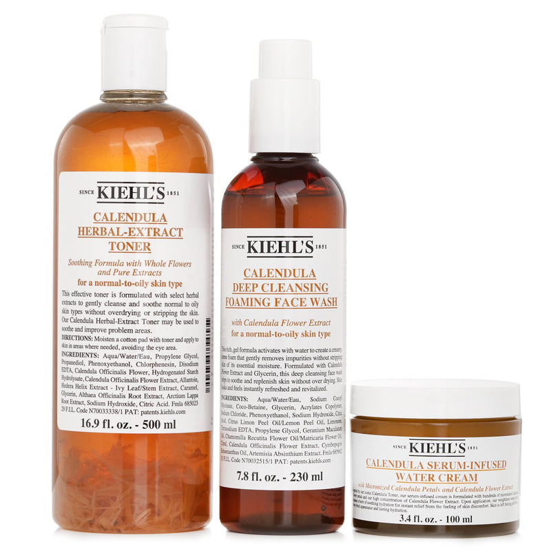 Kiehl's Calendula 3 Step Hydration Set: Face Wash 230ml + Toner 500ml + Water Cream 100ml  3pcs