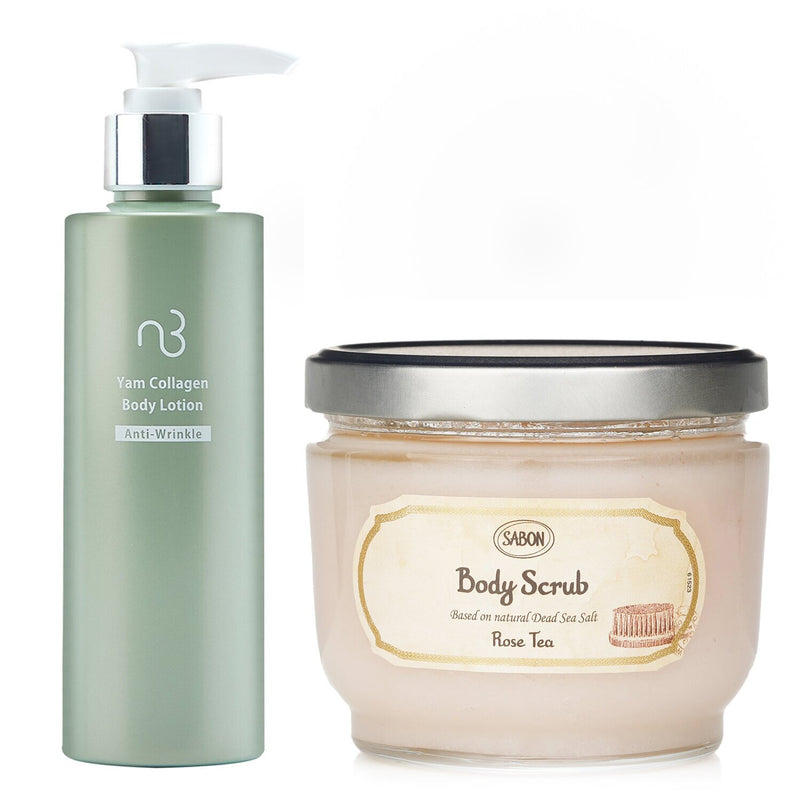 Sabon Sabon Body Scrub - Rose Tea  X Natural Beauty Yam Collagen Body Lotion  2pcs