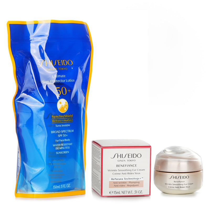 Shiseido Shiseido Ultimate Sun Protector Lotion SPF 50+ Sunscreen (for Face and Body) + Benefiance Wrinkle Smoothing Eye Cream  2pcs