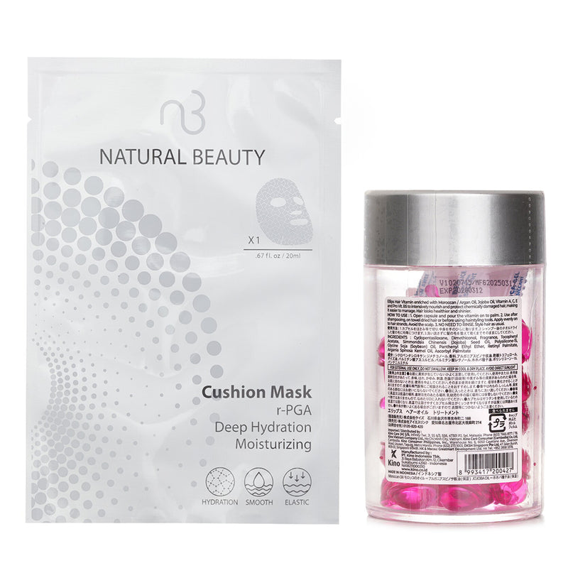 Ellips Ellips Hair Vitamin Oil - Hair Treatment 50capsules x1ml X Natural Beauty r-PGA Deep Hydration Moisturizing Cushion Mask (Exp Date: 01/2026) 6x 20ml  2pcs