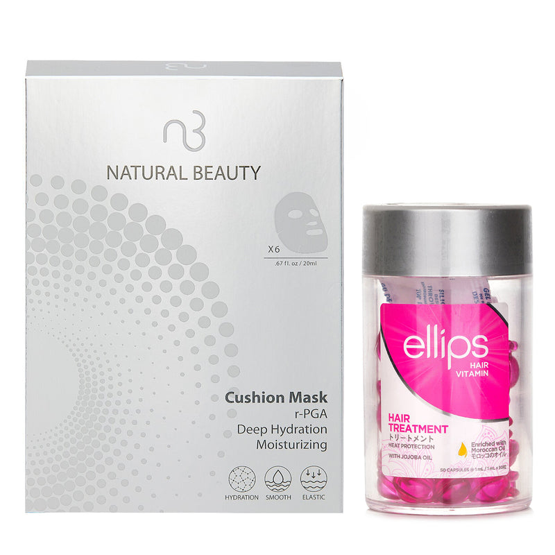 Ellips Ellips Hair Vitamin Oil - Hair Treatment 50capsules x1ml X Natural Beauty r-PGA Deep Hydration Moisturizing Cushion Mask (Exp Date: 01/2026) 6x 20ml  2pcs
