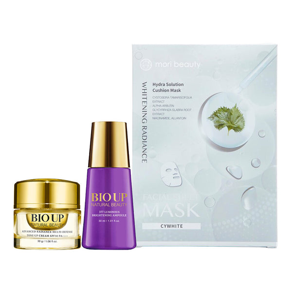 Natural Beauty 60-Day Brightening & Repair Set:Hydra Solution Cushion Mask (Whitening Radiance)+Advanced Radiance Multi-Defense Tone Up Cream SPF50+377 Luminous Brightening Ampoule 3pcs