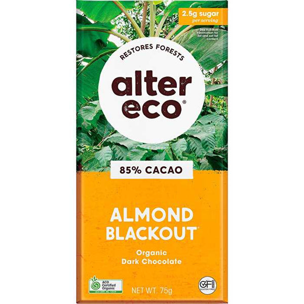 Alter Eco Chocolate Organic Dark Almonds Blackout 12x75g