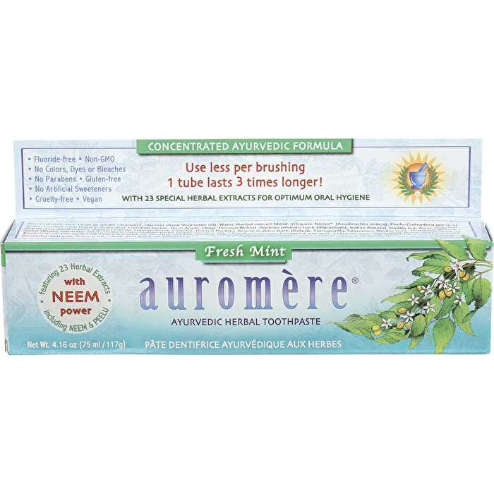 Auromere Toothpaste Ayurvedic Fresh Mint Fluoride Free 6x117g