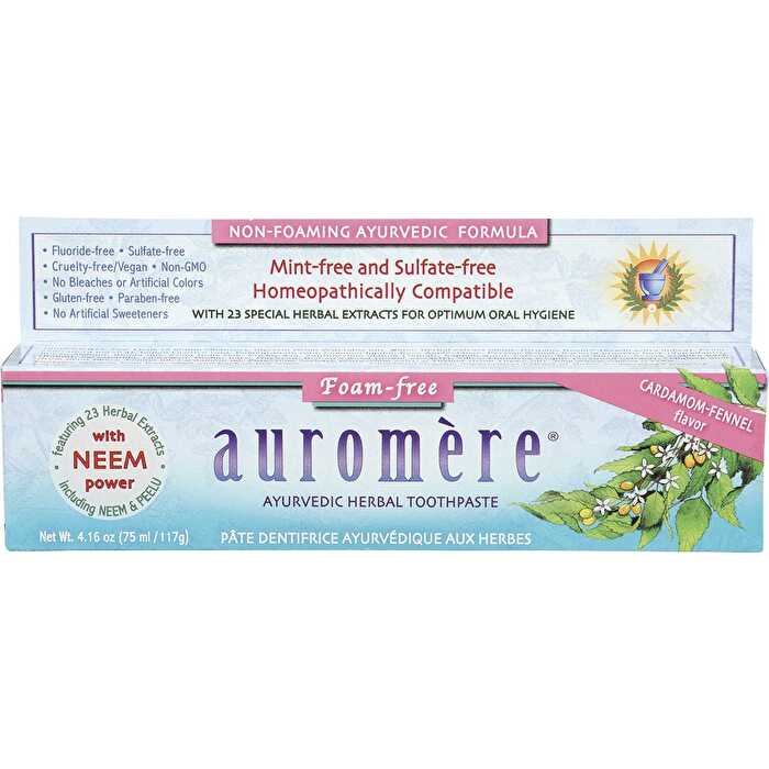 Auromere Toothpaste Ayurvedic Cardamom Fennel Fluoride Free 6x117g