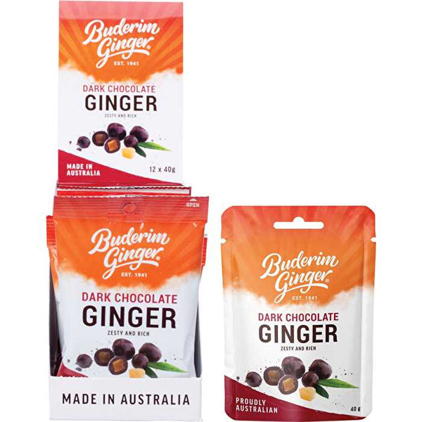 Buderim Ginger Dark Chocolate Ginger Zesty and Rich 12x40g