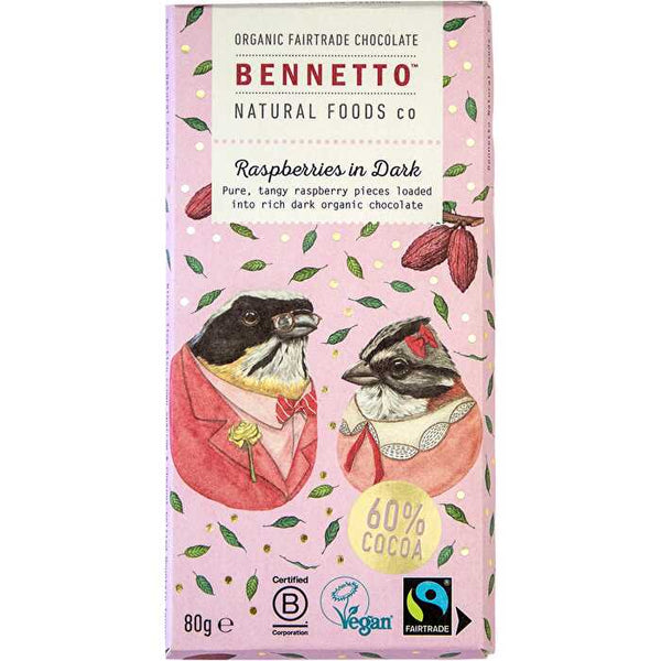 Bennetto Organic Dark Chocolate Raspberries In Dark 12x80g