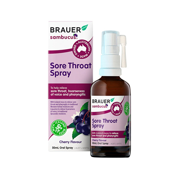 Brauer Sambucus Sore Throat Spray Cherry Flavour Oral Spray 50ml