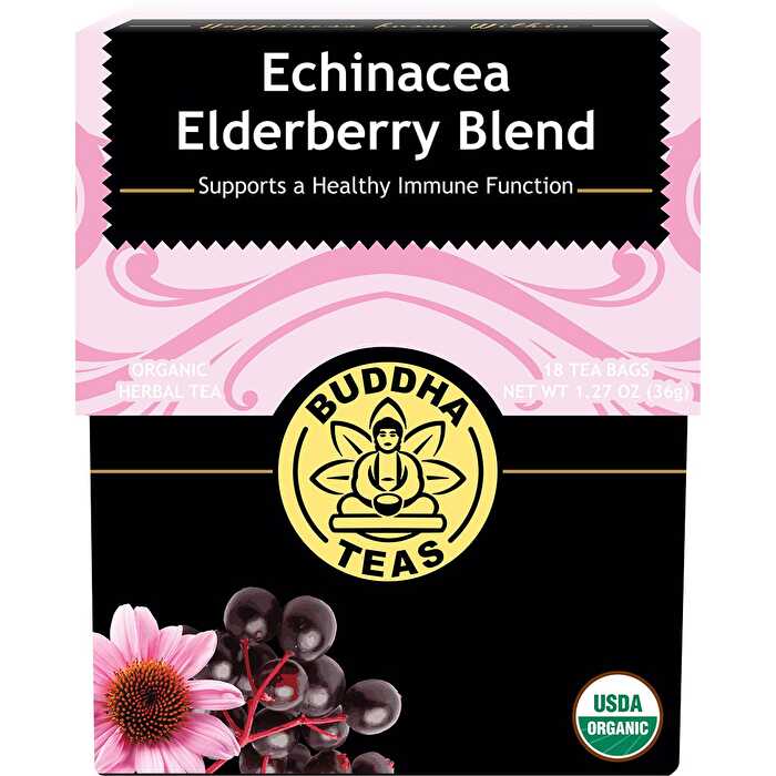 Buddha Teas Organic Herbal Tea Bags Echinacea Elderberry Blend 18pk