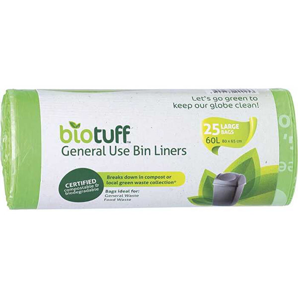 Biotuff General Use Bin Liners Large Bags 25pk 60L