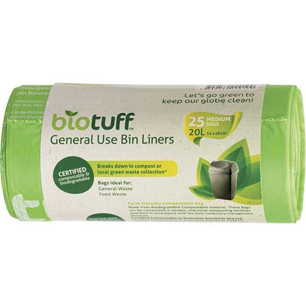 Biotuff General Use Bin Liners Medium Bags 25pk 20L