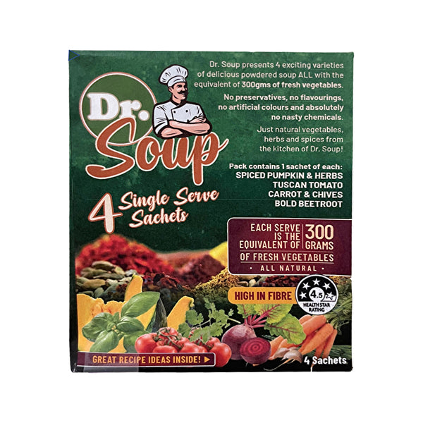 Cell-logic Cell-Logic Dr Soup Mixed Sachets (4 Flavours) 30g x 4 Pack (contains: 1 each of Spiced Pumpkin & Herbs, Tu