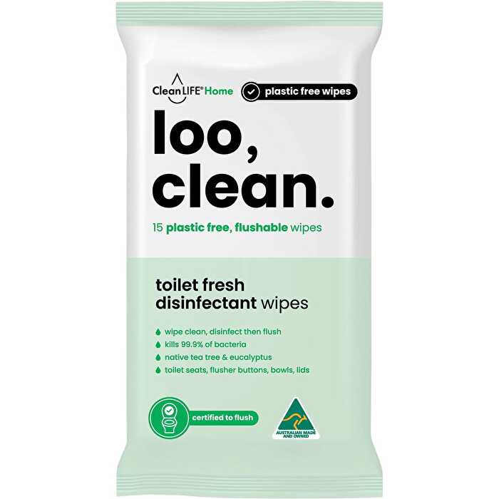 Cleanlife Loo Clean Flushable Plastic Free Wipes 15pk