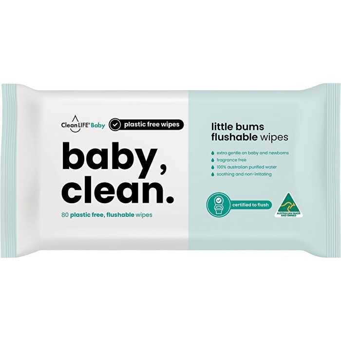 Cleanlife Baby Clean Flushable Plastic Free Wipes 80pk