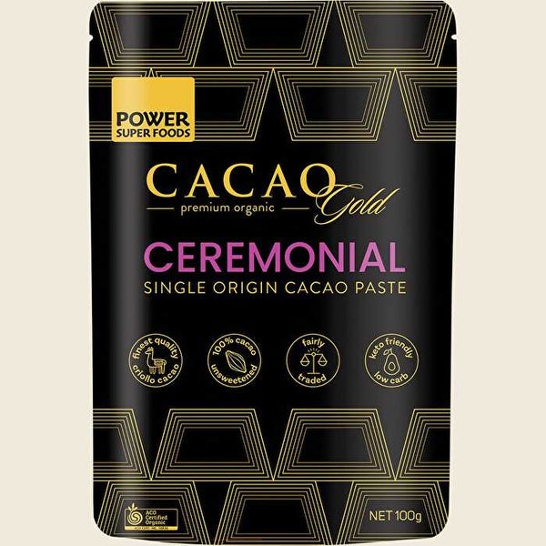 Power Super Foods Cacao Gold Paste Chunks Ceremonial Grade Cert Organic 100g