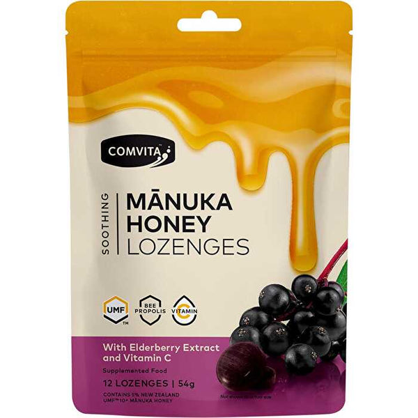 Comvita Manuka Honey Lozenges With Elderberry Extract & Vitamin C 12x4.5g