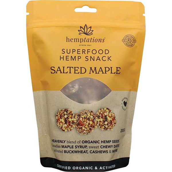 2die4 Live Foods Hemptations Superfood Hemp Snack Salted Maple 200g