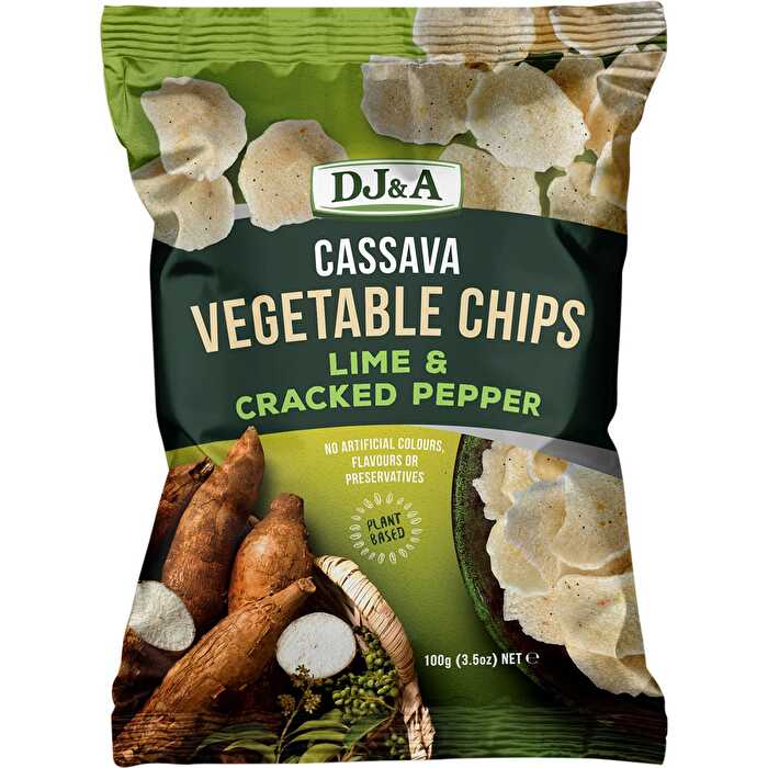 Dj&a Cassava Vegetable Chips Lime & Cracked Pepper 5x100g
