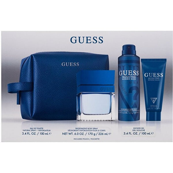 Guess Seductive Homme Blue 4pc Set - Eau De Toilette & Deo Spray & Shower Gel & Pouch 100ml 180ml