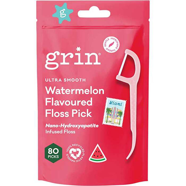 Grin Ultra Smooth Floss Picks Watermelon Flavoured 80pk