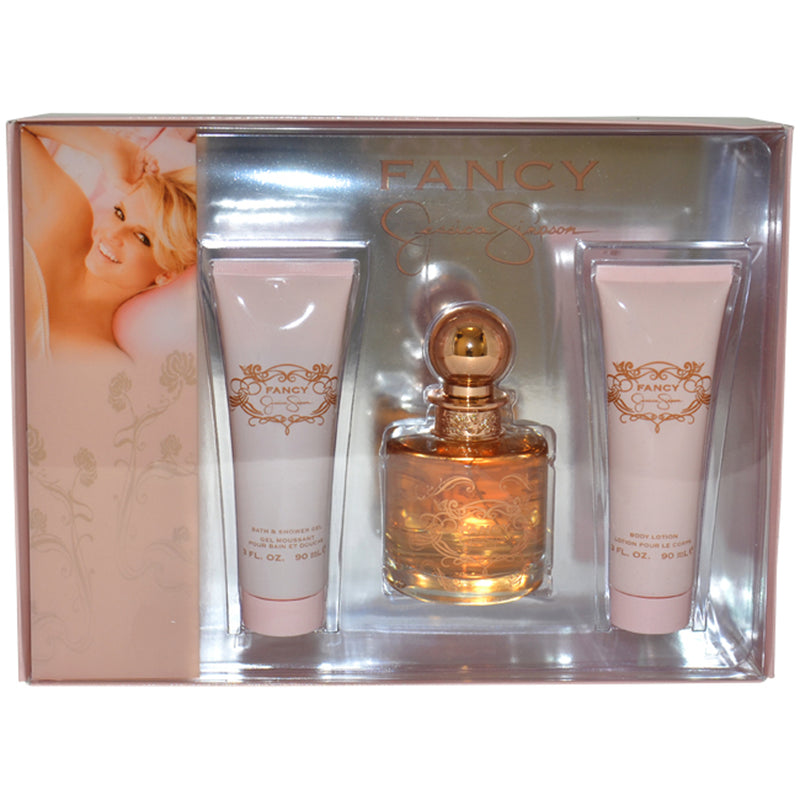 Fancy by Jessica Simpson for Women - 3 Pc Gift Set 3.4oz EDP Spray, 3oz Body Lotion, 3oz Bath & Shower Gel