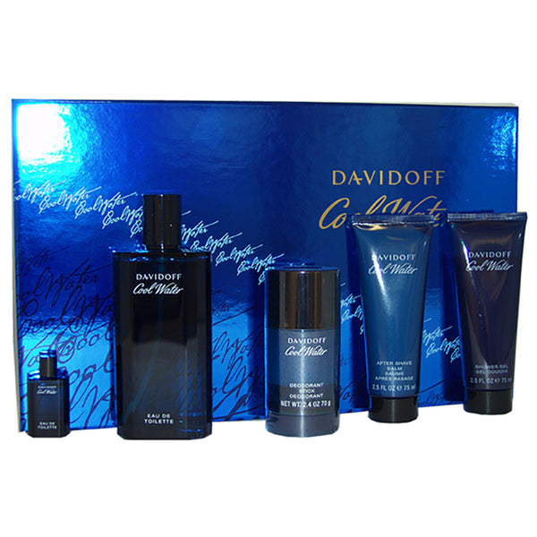 Davidoff Cool Water by Davidoff for Men - 5 Pc Gift Set 4.2oz EDT Spray, 2.5oz After Shave Balm, 2.5oz Shower Gel, 2.4oz Deodorant Stick, 5ml Mini EDT Splash