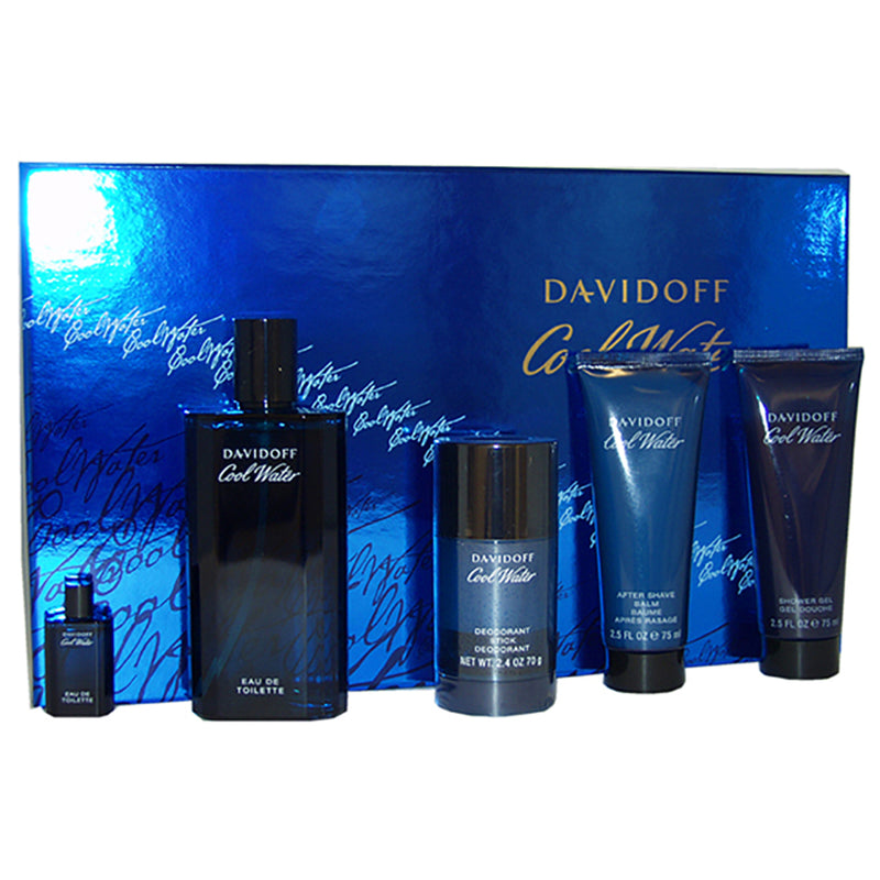 Davidoff Cool Water by Davidoff for Men - 5 Pc Gift Set 4.2oz EDT Spray, 2.5oz After Shave Balm, 2.5oz Shower Gel, 2.4oz Deodorant Stick, 5ml Mini EDT Splash