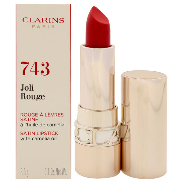 Clarins Joli Rouge Satin Lipstick - 743 Cherry Red by Clarins for Women - 0.1 oz Lipstick