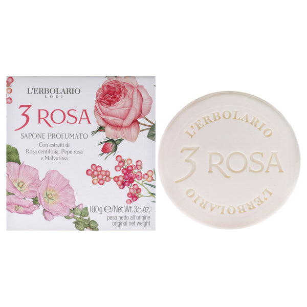 LErbolario 3 Rose Perfumed Bar Soap by LErbolario for Unisex - 3.5 oz Soap