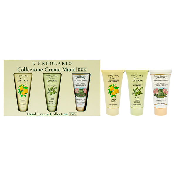 LErbolario Hand Cream Collection Two by LErbolario for Unisex - 3 Pc 1oz Hand and Nail Cream, 1oz Perfumed Nourishing Hand Cream - Rose, 1oz Hand Cream - Lemon