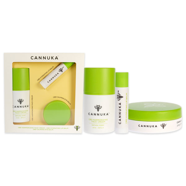 Cannuka Hydrating Face Kit by Cannuka for Women - 3 Pc Kit 1.6 oz Harmonizing Face Cream, 0.17 oz Calming Eye Balm, 0.15 oz Hydrating Lip Balm